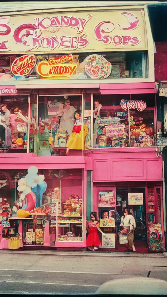 Image similar to 6 0 s photo of a candy shop, kodachrome