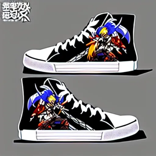 Image similar to fantasy anime jrpg sneaker design designed by studio ghibli, chrono trigger guilty gear style, sleek modern native punk sneaker design, hip hop sneaker design with subtle mayan patterns, gapmoe yandere grimdark, trending on pixiv fanbox, painted by greg rutkowski makoto shinkai takashi takeuchi studio ghibli, akihiko yoshida