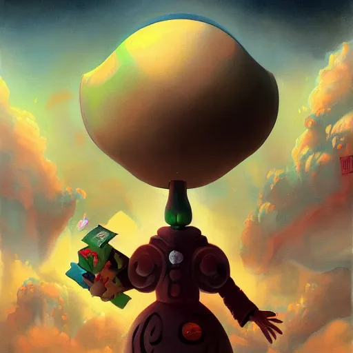 Prompt: the character from katamari damacy escapes from federal prison, painted by peter mohrbacher