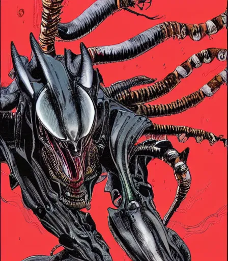 Prompt: bull xenomorph, a color illustration by Tsutomu Nihei and Katsuhiro Otomo