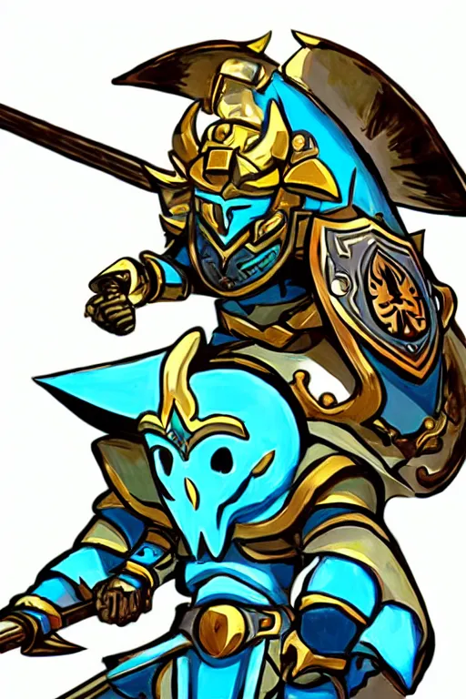 Prompt: an in game portrait of shovel knight from the legend of zelda breath of the wild, breath of the wild art style.