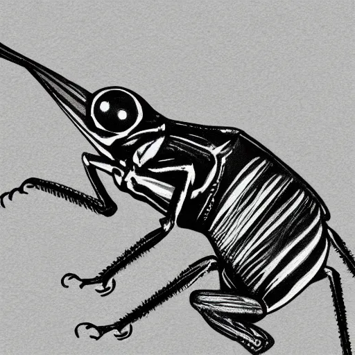 Image similar to illustration of a cricket, one-line drawing