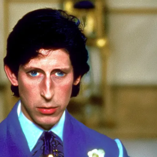 Prompt: still of prince charles in the movie purple rain