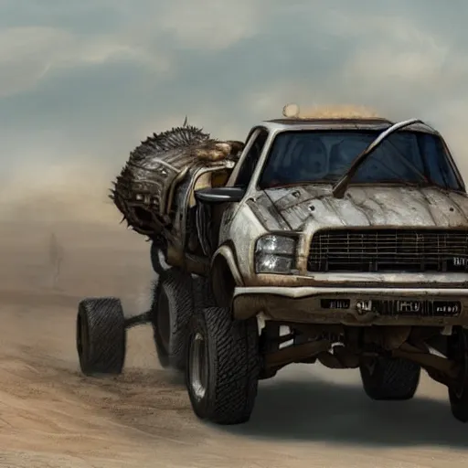 Image similar to truck velociraptor in the style of mad max and star wars, futuristic, dramatic lighting, intricate photorealism, high detail, many exotic high end features