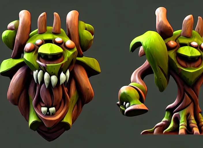 Image similar to wooden treant festeroot snarling head, stylized stl, 3 d render, activision blizzard style, hearthstone style, darksiders art style