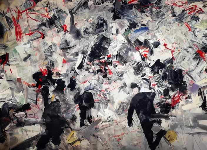 Image similar to unpunished crime, original concept by cecily brown, adrian ghenie and zeng fanzhi, intense atmosphere, very angry feeling, not very abstract