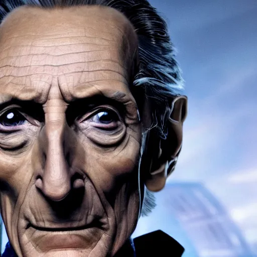 Prompt: Peter Cushing as the 10th Doctor, realistic digital at 4k -n 6