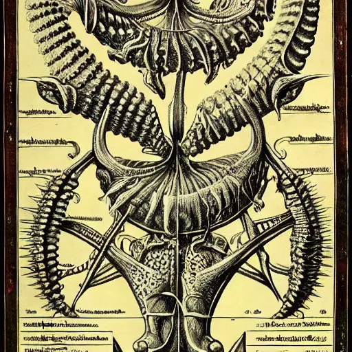 Image similar to bizarre bestiary of repressed unconscious emotional monsters and creatures, illustrated by Ernst Haeckel and Robert Fludd