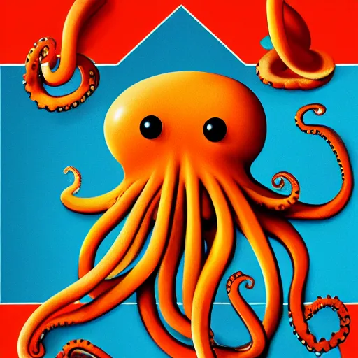 Image similar to highly detailed illustration of octopus holding hamburger, poster, symmetrical