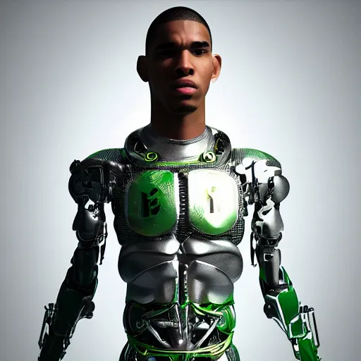 Prompt: boston celtic's Jaylen Tatum as a cyborg humanoid, digital art, trending on artstation, octane render
