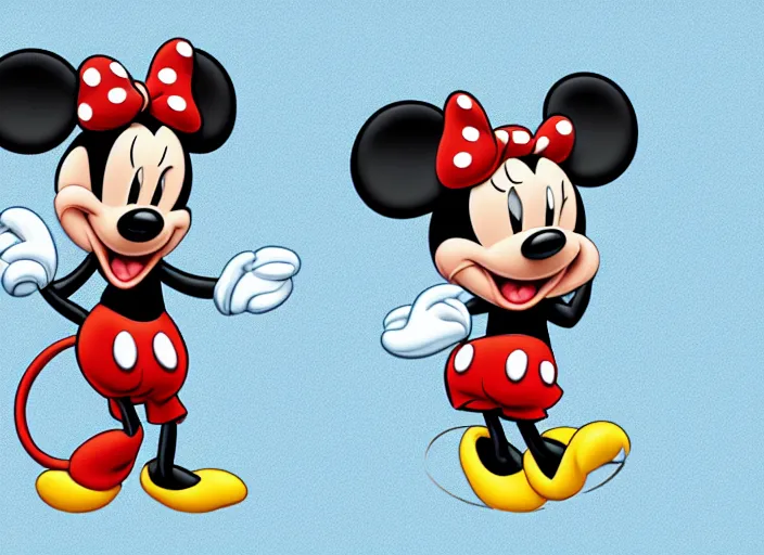 Image similar to mickie mouse in 2 d, side, front view, isometric, in the style of disney