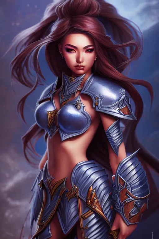 Image similar to sakimi chan, detailed face, standing, fantasy armor, tony sart