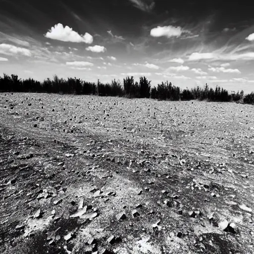 Image similar to radioactive spike field, creepy monotone black and white lighting, post nuclear fallout, desolate, no life, high resolution, old photo,