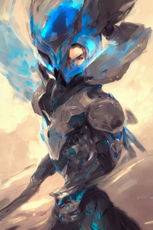 Prompt: concept art, anime portrait of a ninja cyborg wearing an azure wolf themed armor by Stanley Artgerm Lau, WLOP, Rossdraws, James Jean, Andrei Riabovitchev, Marc Simonetti, and Sakimichan, trending on artstation