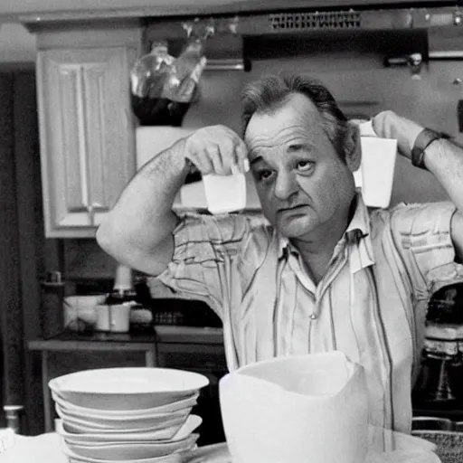 Image similar to bill murray washing dishes,