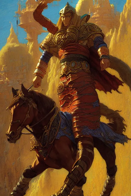 Image similar to tales from earthsea, attractive beefy male with armor, character design, dynamic lighting, cool and bright tint, painting by gaston bussiere, craig mullins, j. c. leyendecker, tom of finland