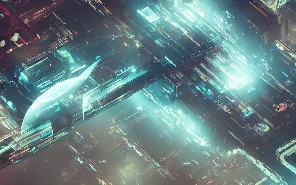 Image similar to multi dimensional transporter gate in space inside a bustling space bazaar, concept art, digital art, illustration, sharp focus, octane render, by julian calle, trending on artstation