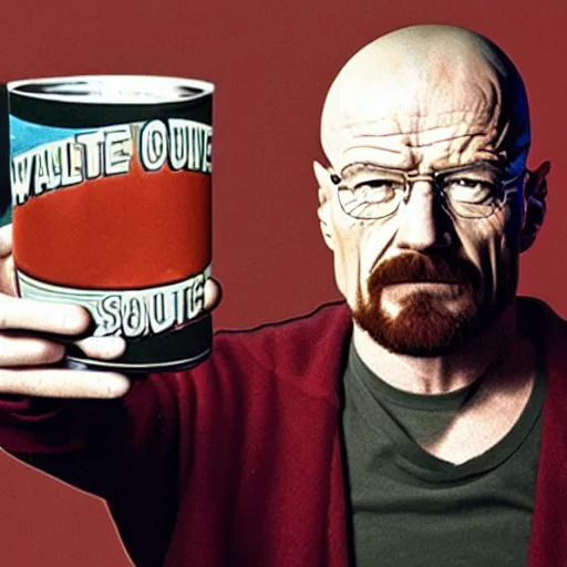 Image similar to Walter white is furious at a can of tomato soup