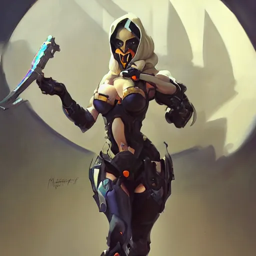 Image similar to greg manchess portrait painting of partially armored lady death as overwatch character, medium shot, asymmetrical, profile picture, organic painting, sunny day, matte painting, bold shapes, hard edges, street art, trending on artstation, by huang guangjian and gil elvgren and sachin teng