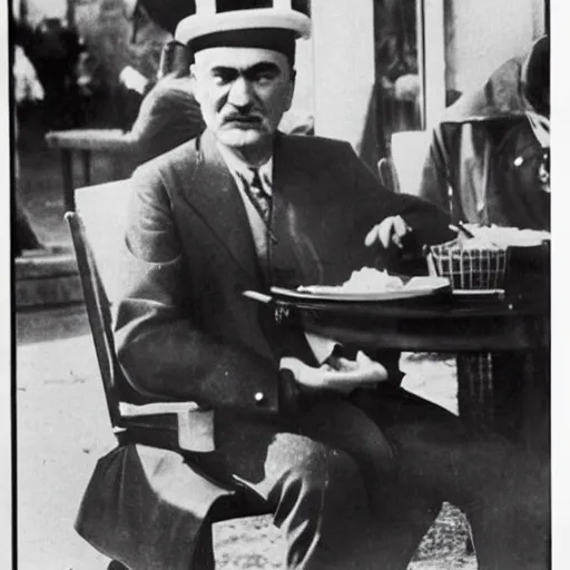 Image similar to mustafa kemal ataturk eating mcdonalds