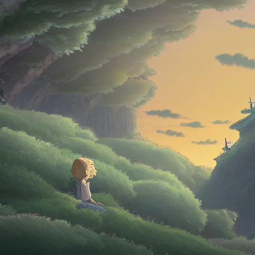 Image similar to landscape of the eternal rest, in the style of studio ghibli, award - winning, 4 k