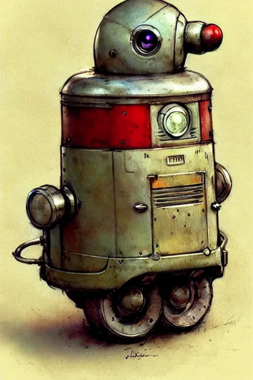 Image similar to adventurer ( ( ( ( ( 1 9 5 0 s retro future android robot fat robot mouse wagon. muted colors. ) ) ) ) ) by jean baptiste monge!!!!!!!!!!!!!!!!!!!!!!!!! chrome red