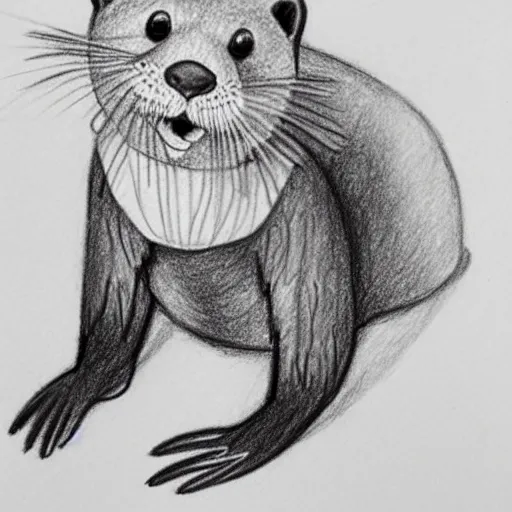 Image similar to an otter in a dress, pencil drawing