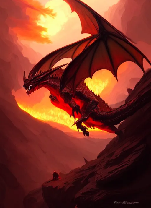 Prompt: Fire wyvern, Volcano landscape, fantasy magic, dark light night, sharp focus, illustration, highly detailed, digital painting, concept art, matte, art by WLOP and Artgerm and Greg Rutkowski and Alphonse Mucha