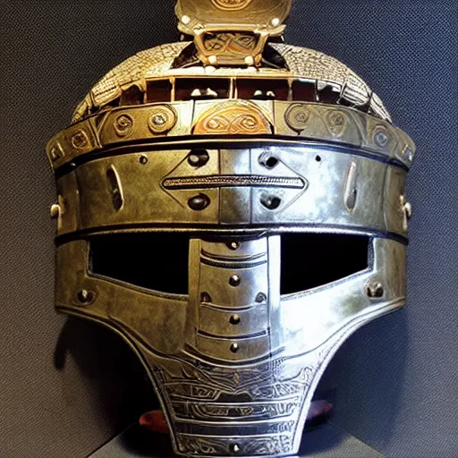 Image similar to japanese samurai helmet, intricate detail, full shot, museum lighting, ultra detailed,