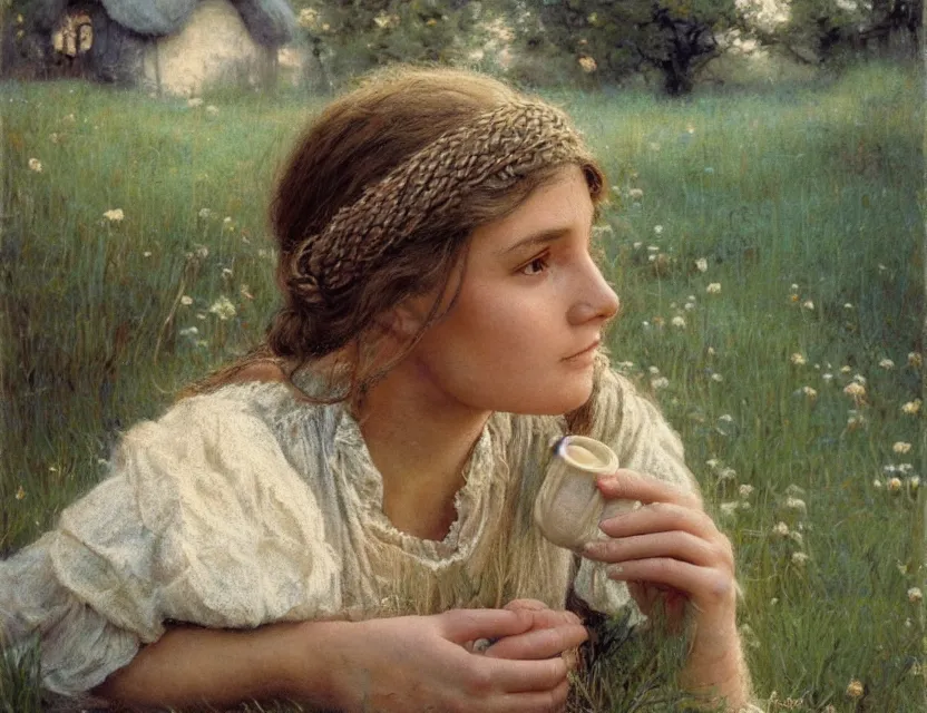 Image similar to peasant girl with long hair yarn knitting, cottage core, cinematic focus, polaroid photo bleached vintage pastel colors high - key lighting, soft lights, foggy, by steve hanks, by lisa yuskavage, by serov valentin, by tarkovsky, 8 k render, detailed, oil on canvas