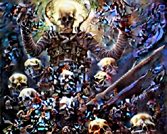 Image similar to the army of darkness and skulls, fantasy character portrait made of fractals facing each other, ultra realistic, wide angle, intricate details, the fifth element artifacts, highly detailed by peter mohrbacher, hajime sorayama, wayne barlowe, boris vallejo, aaron horkey, gaston bussiere, craig mullins