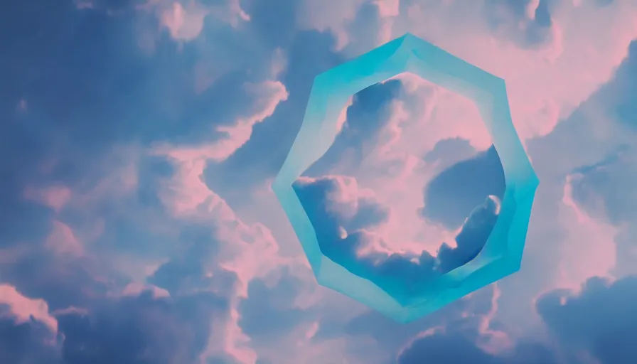 Image similar to hexagon floating in space, colorful clouds below, solar eclipse, matte painting, trending on artstation, realistic, octane render, cinematic, epic