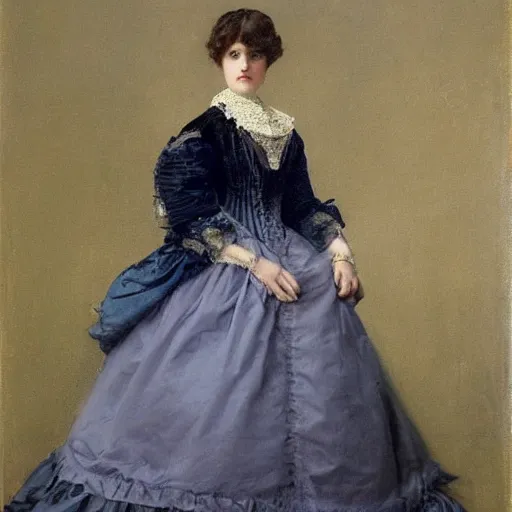 Image similar to young victorian lady in ball gown, painted by alfred stevens