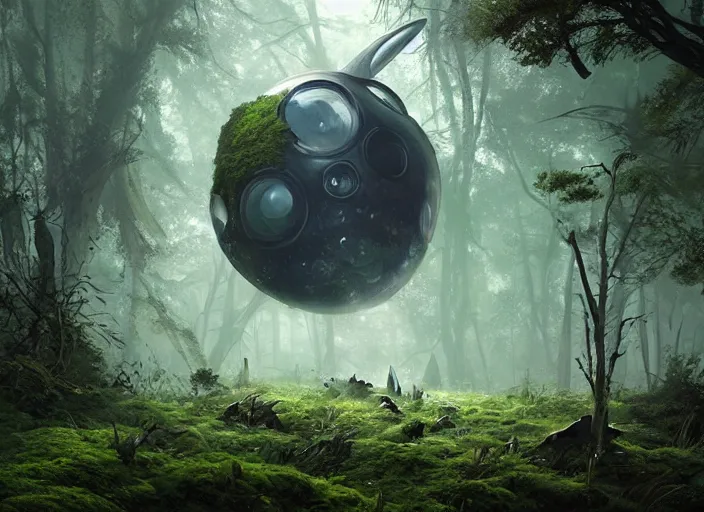 Prompt: wild overgrown forest, crashed spacecraft, dim lights, moss, weeds, mist by Raoul Vitale and Greg Rutkowski