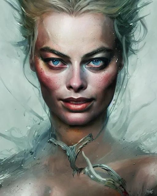 Image similar to margot robbie as a fairy, hyper realistic face, beautiful eyes, fantasy art, in the style of greg rutkowski, intricate, hyper detailed, smooth