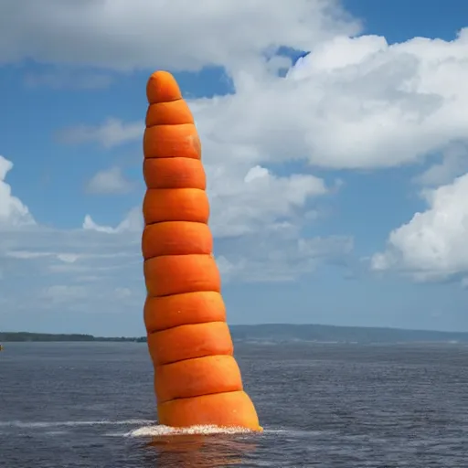 Image similar to giant carrot shaped ship with windows crossing the Panama channel