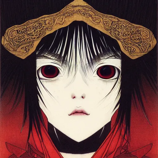 Image similar to prompt : portrait of muse soft light painted by takato yamamoto, rinnegan eyes inspired by ninja anime, smooth face feature, intricate oil painting, high detail, sharp high detail, manga and anime