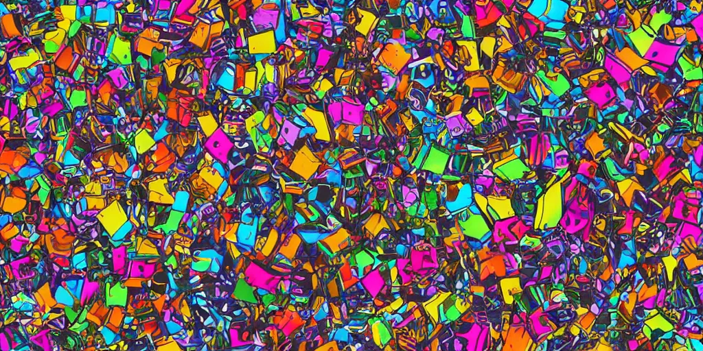 Image similar to escher style seamless pattern of very large colorful cubes with glitch