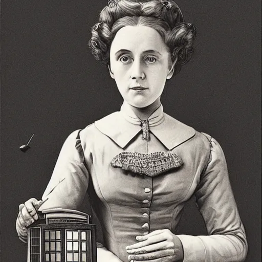 Image similar to dolores umbridge at a tardis, highly detailed, artstation, concept art, smooth, sharp focus, illustration, perfect face, art by karl blossfeldt, willem claesz. heda, nikolay makovsky, jacek malczewski, arthur hughes