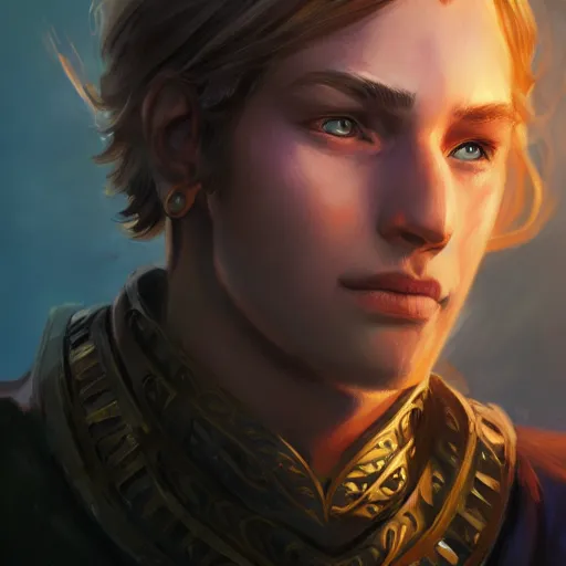 Image similar to young anduin wrynn by mandy jurgens, world of warcraft, cinematic shot, brush hard, artstation, cgsociety, high quality, brush stroke