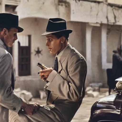 Image similar to Live Action Still of Jerma985 in Casablanca (film), real life, hyperrealistic, ultra realistic, realistic, highly detailed, epic, HD quality, 8k resolution, body and headshot, film still