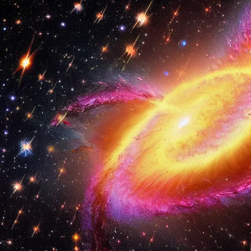 Image similar to the universal big bang, hyper detailed photo of a huge galactic explosion in all directions for infinity