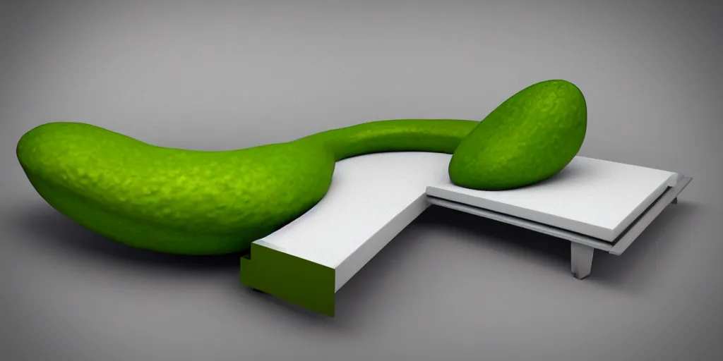 Image similar to a bed in the shape & color of an avocado!!!, furniture concept photo!!, 8k!!,amazing quality!!! Unreal engine 5!!! Studio lighting!!! Cinema 4D!!