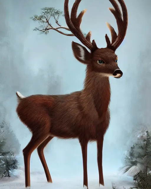 Prompt: beautiful digital matte painting of an anthro furry deer character, trending on ArtStation
