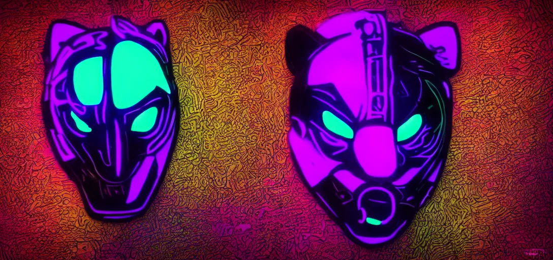 Prompt: Nlack Panter mask, neon purple, cyberpunk, digital art, very detailed, high quality