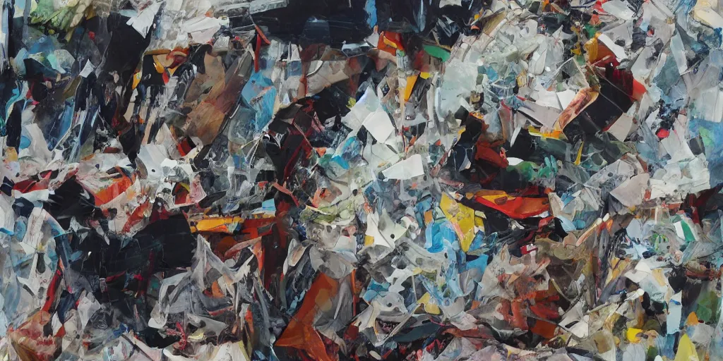 Image similar to car crash test, collage paper and tape, acrylic on canvas, a little expressionism, breathtaking detailed, by blake neubert