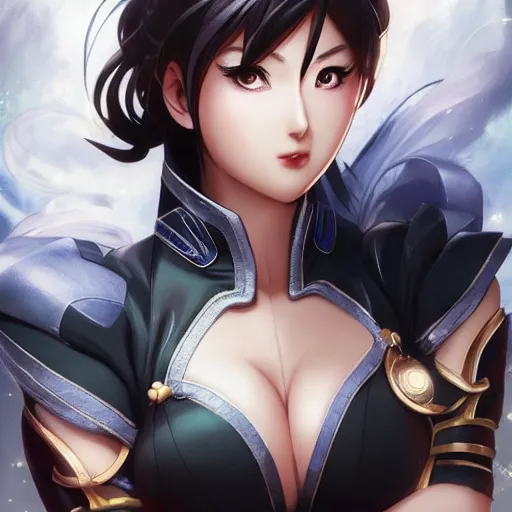 Image similar to A beautiful semi realistic anime portrait of Chun li, by Stanley Artgerm Lau, WLOP, Rossdraws, James Jean, Andrei Riabovitchev, Marc Simonetti, and Sakimichan, tranding on artstation H- 768