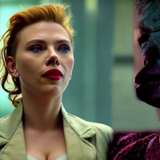 Prompt: beautiful awe inspiring (Scarlett Johansen) as The Joker smiling 8k hdr