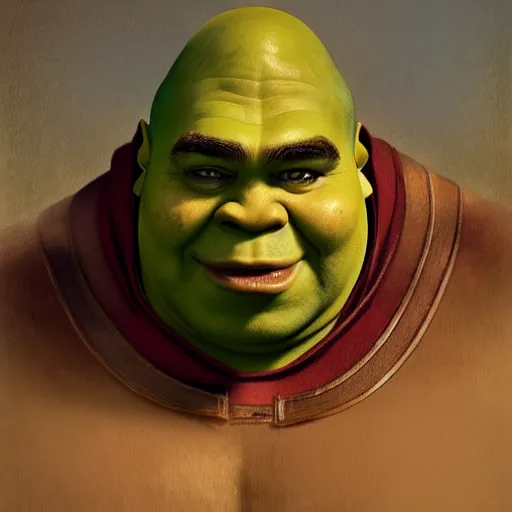 Image similar to handsome shrek is fat, highly detailed, digital painting, artstation, concept art, sharp focus, illustration, art by greg rutkowski and alphonse mucha