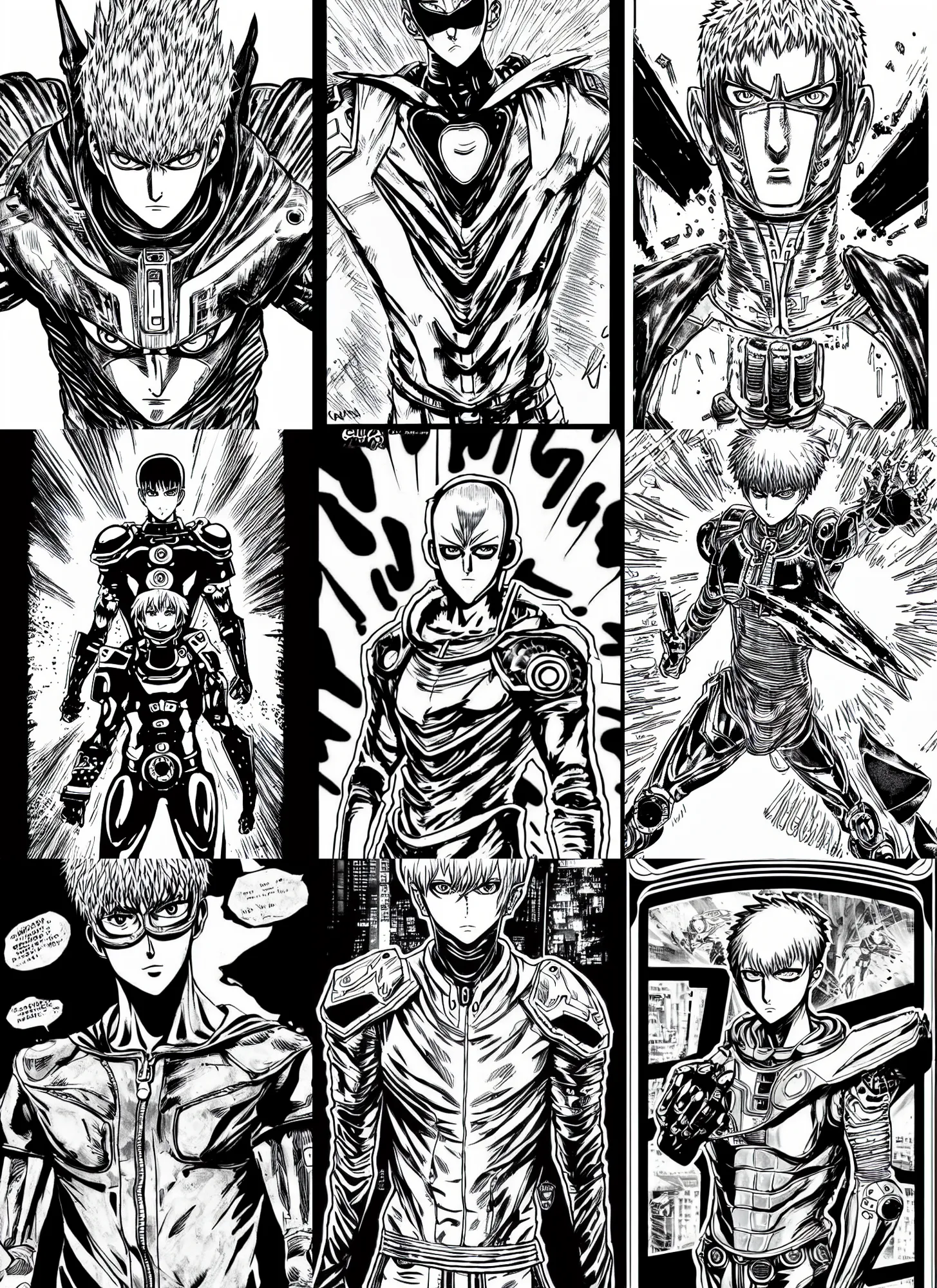 Prompt: genos from one punch man, portrait, cyberpunk 2 0 2 0 manual, by steampoweredmikej, inktober, ink drawing, black and white, coloring pages, manga, highly detailed